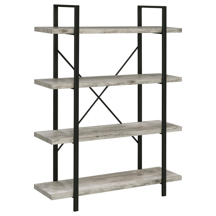 Cole 4-Shelf Bookcase Grey Driftwood and Gunmetal - Premium Bookcase from Coaster Z2 Standard - Just $178! Shop now at Furniture Wholesale Plus  We are the best furniture store in Nashville, Hendersonville, Goodlettsville, Madison, Antioch, Mount Juliet, Lebanon, Gallatin, Springfield, Murfreesboro, Franklin, Brentwood