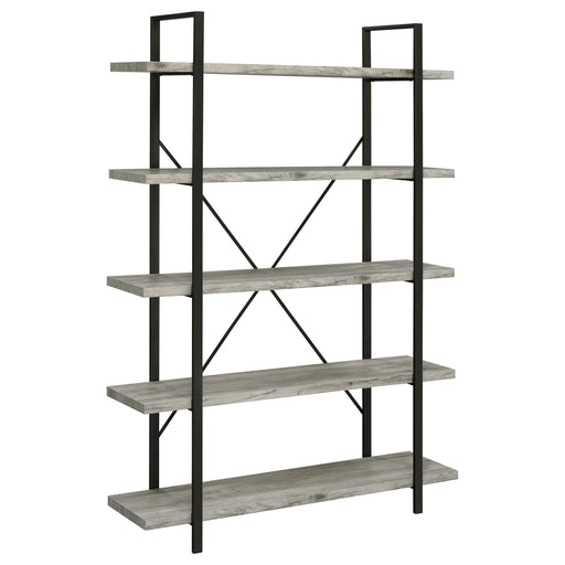 Cole 5-Shelf Bookcase Grey Driftwood and Gunmetal - Premium Bookcase from Coaster Z2 Standard - Just $218! Shop now at Furniture Wholesale Plus  We are the best furniture store in Nashville, Hendersonville, Goodlettsville, Madison, Antioch, Mount Juliet, Lebanon, Gallatin, Springfield, Murfreesboro, Franklin, Brentwood