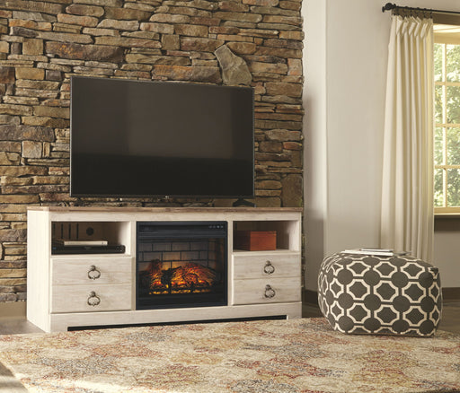Willowton - Whitewash - 2 Pc. - 64" TV Stand with Faux Firebrick Fireplace Insert - Premium Fireplace TV Stands from Signature Design by Ashley® - Just $678! Shop now at Furniture Wholesale Plus  We are the best furniture store in Nashville, Hendersonville, Goodlettsville, Madison, Antioch, Mount Juliet, Lebanon, Gallatin, Springfield, Murfreesboro, Franklin, Brentwood