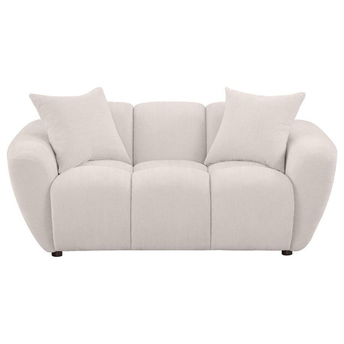 Destino - Chenille Upholstered Splayed Arm Loveseat - Greige – Stationary Loveseats by Coaster Fine Furniture at Furniture Wholesale Plus , Nashville furniture store