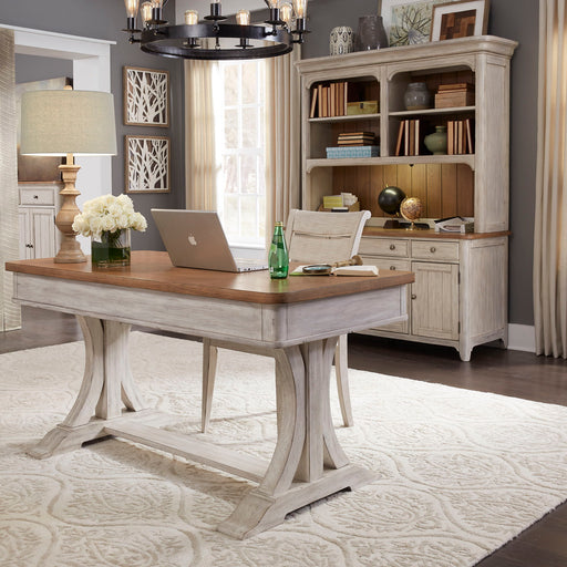 Farmhouse Reimagined - 3 Piece Home Office Set (Desk & Hutch) - Antique White / Chestnut Tops – 3 Piece Home Office Sets by Liberty Furniture at Furniture Wholesale Plus , Nashville furniture store