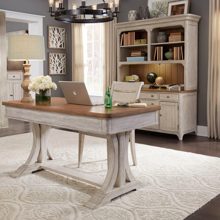 Farmhouse Reimagined - 3 Piece Home Office Set (Desk & Hutch) - Antique White / Chestnut Tops – 3 Piece Home Office Sets by Liberty Furniture at Furniture Wholesale Plus , Nashville furniture store