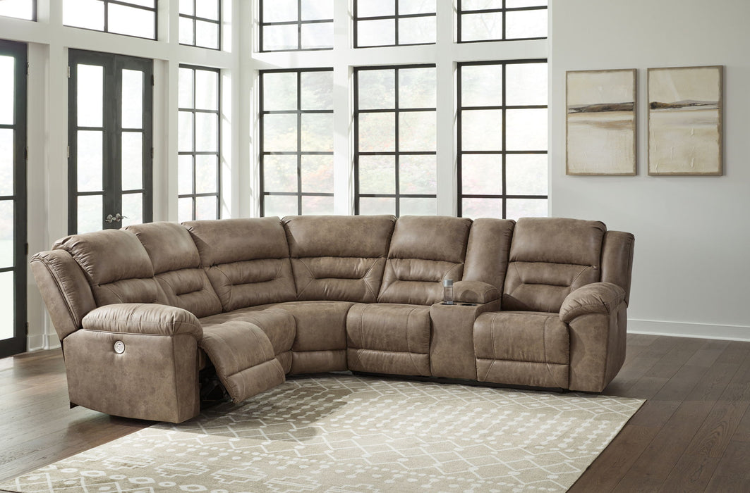 Ravenel - 3-Piece Power Reclining Sectional With Raf Power Reclining Loveseat With Console - Faux Leather - Fossil – Reclining Sectionals by Signature Design by Ashley® at Furniture Wholesale Plus , Nashville furniture store