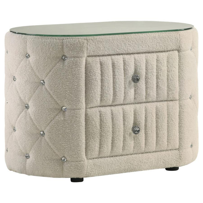 Sonya - 2-Drawer Upholstered Nightstand Bedside Table - Ivory – Accent Nightstands by Coaster Fine Furniture at Furniture Wholesale Plus , Nashville furniture store