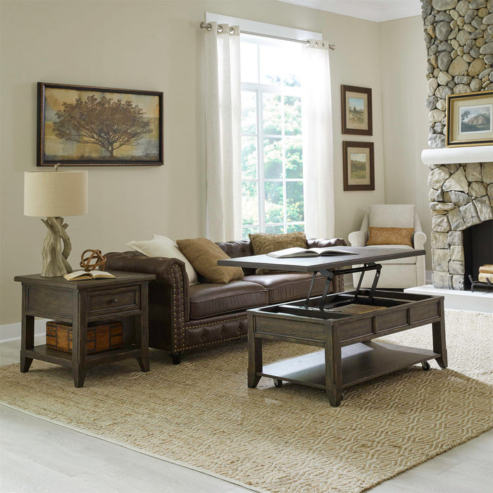 Paradise Valley - 3 Piece Table Set (Lift Top Cocktail Table) - Saddle Brown – Table Sets by Liberty Furniture at Furniture Wholesale Plus , Nashville furniture store