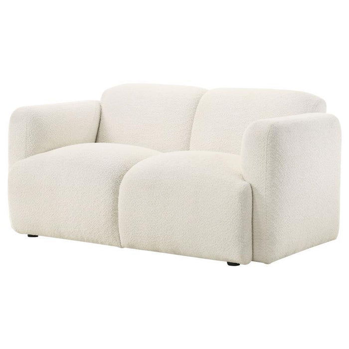 Dorset - Fabric Upholstered Round Track Arm Loveseat – Stationary Loveseats by Coaster Fine Furniture at Furniture Wholesale Plus , Nashville furniture store