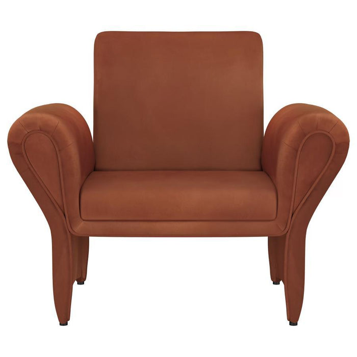 Liana - Upholstered Roll Arm Accent Armchair - Rust – Arm Chairs by Coaster Fine Furniture at Furniture Wholesale Plus , Nashville furniture store