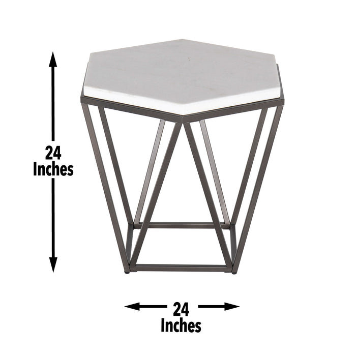 Corvus - End Table With Marble Top Hexagon - White – End Tables by Steve Silver Furniture at Furniture Wholesale Plus , Nashville furniture store