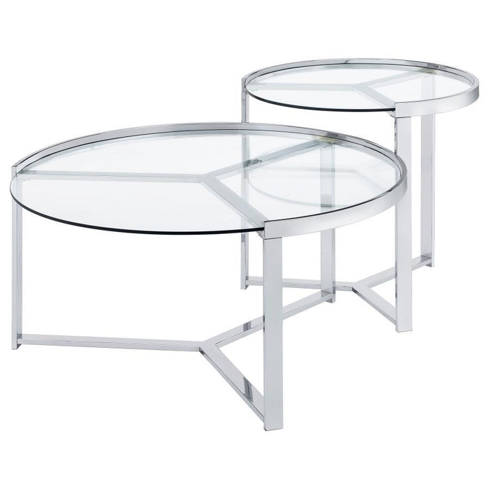 Delia - 2 Piece Round Glass Top Nesting Coffee Table – Nesting Tables by Coaster Fine Furniture at Furniture Wholesale Plus , Nashville furniture store