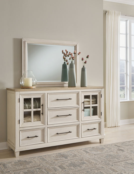 Shaybrock - Dresser And Mirror - Antique White / Brown – Dresser & Mirror by Benchcraft® at Furniture Wholesale Plus , Nashville furniture store