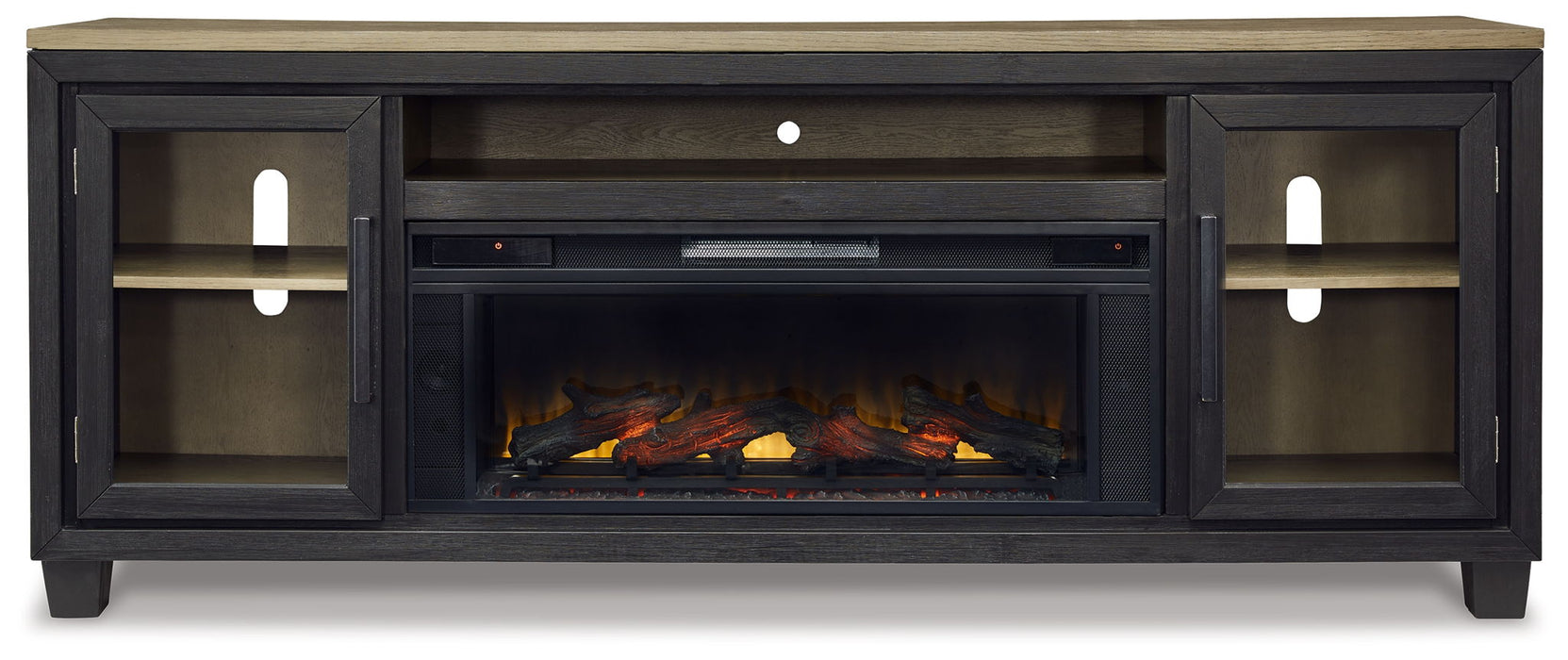 Foyland - 83" TV Stand With Electric Infrared Fireplace Insert - Black / Brown – Fireplace TV Stands by Signature Design by Ashley® at Furniture Wholesale Plus , Nashville furniture store