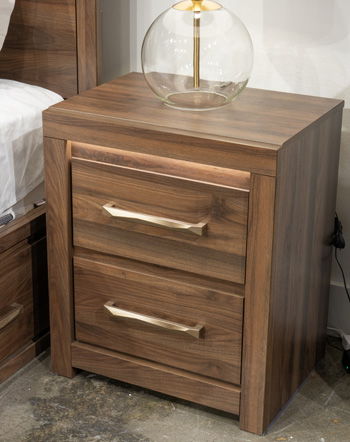 Janfyn - Two Drawer Night Stand - Brown – Nightstands w/ Charging Stations by Signature Design by Ashley® at Furniture Wholesale Plus , Nashville furniture store