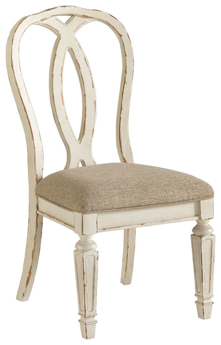 Realyn - Dining UPH Side Chair (Set of 2) - Ribbonback - Chipped White – Chair Sets by Signature Design by Ashley® at Furniture Wholesale Plus , Nashville furniture store