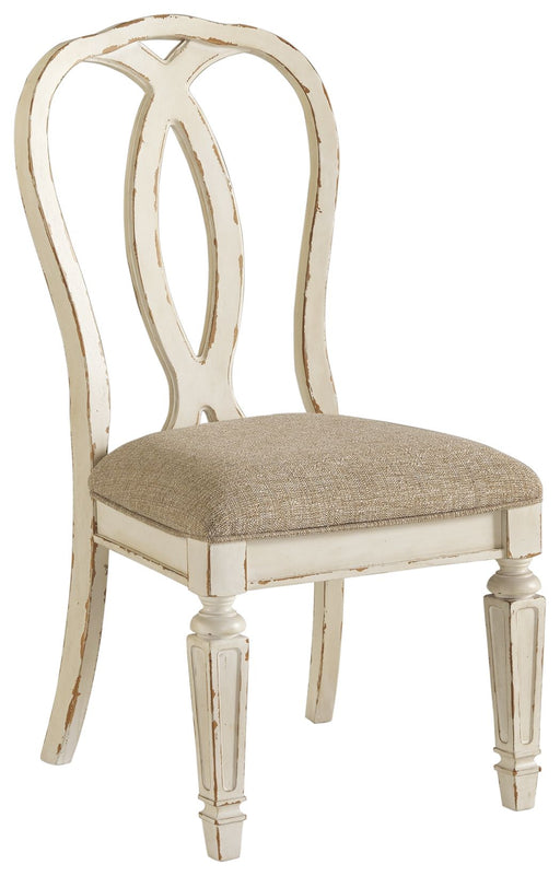 Realyn - Dining UPH Side Chair (Set of 2) - Ribbonback - Chipped White – Chair Sets by Signature Design by Ashley® at Furniture Wholesale Plus , Nashville furniture store