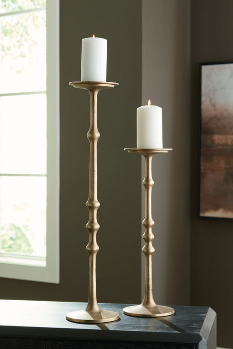 Larwick - Candle Holder Set (Set of 2) - Antique Brass Finish – Candles & Holders by Signature Design by Ashley® at Furniture Wholesale Plus , Nashville furniture store