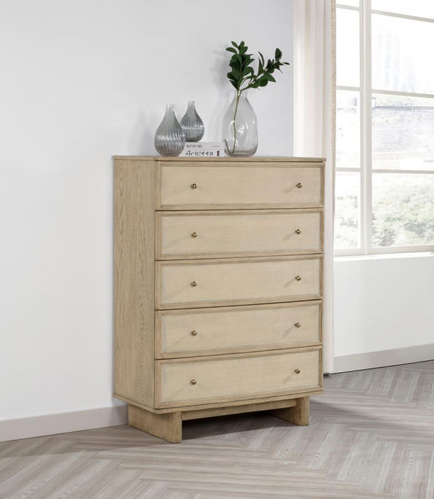 Kailani - 5-Drawer Bedroom Chest Of Drawers - Beige Oak – Accent Chests by Coaster Fine Furniture at Furniture Wholesale Plus , Nashville furniture store