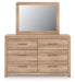 Kinlanni - 3 Pc. - Queen Upholstered Panel Bed With Roll Slats, Dresser And Mirror - Tan – 3 Piece Bedroom Sets by Signature Design by Ashley® at Furniture Wholesale Plus , Nashville furniture store