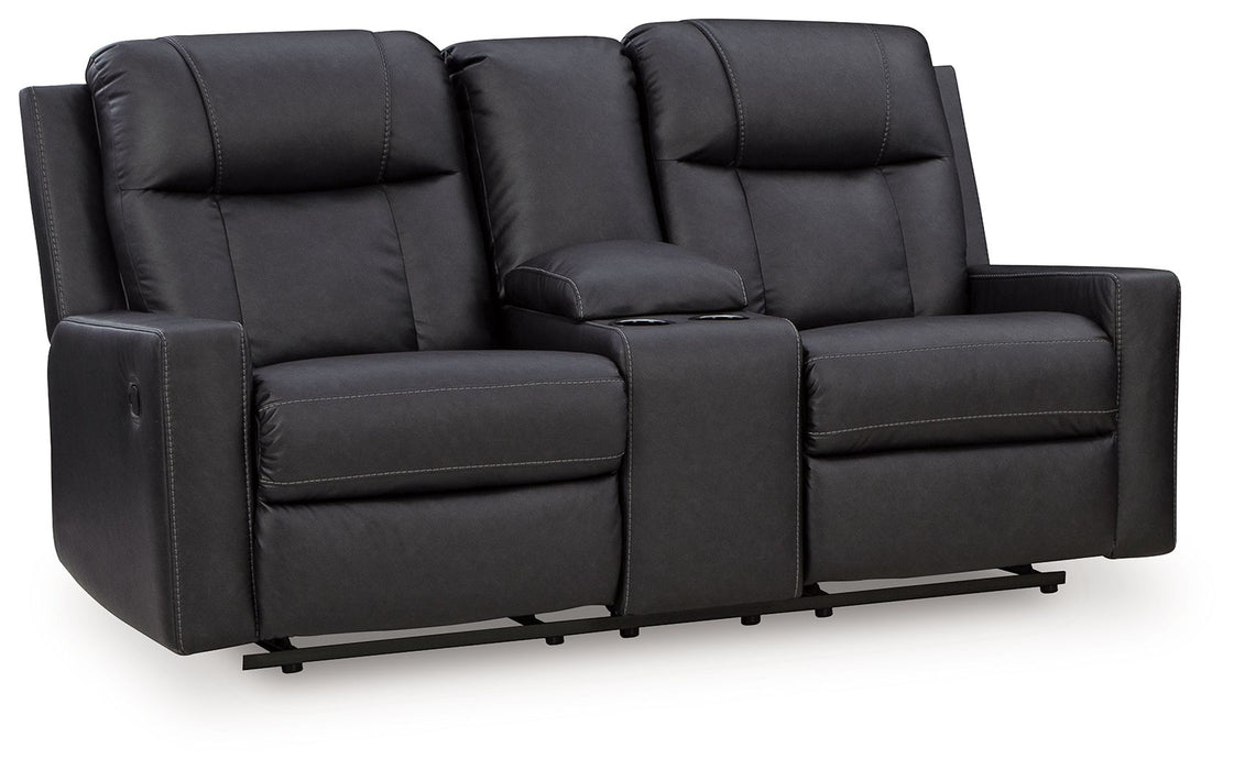 Mackmenville - Double Reclining Loveseat With Console – Reclining Loveseats by Benchcraft® at Furniture Wholesale Plus , Nashville furniture store