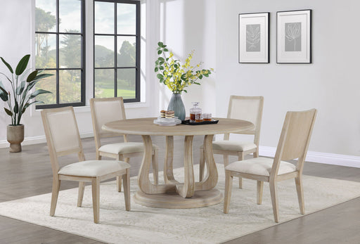 Trofello - 5 Piece Round Dining Table Set - White Washed – 5 Piece Dining Room Sets by Coaster Fine Furniture at Furniture Wholesale Plus , Nashville furniture store
