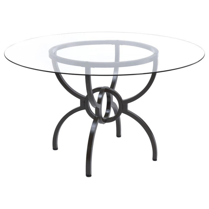 Aviano - 5 Piece Round Glass Top Dining Table Set With Rattan Chairs - Gunmetal – 5 Piece Dining Room Sets by Coaster Fine Furniture at Furniture Wholesale Plus , Nashville furniture store