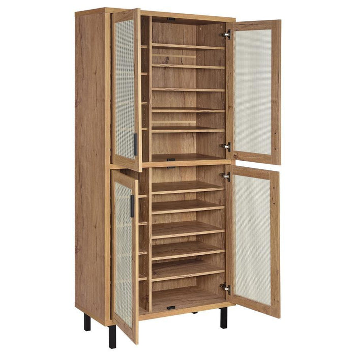 Teller - 4-Door Tall Shoe Storage Cabinet - Natural Oak – Accent Cabinets by Coaster Fine Furniture at Furniture Wholesale Plus , Nashville furniture store