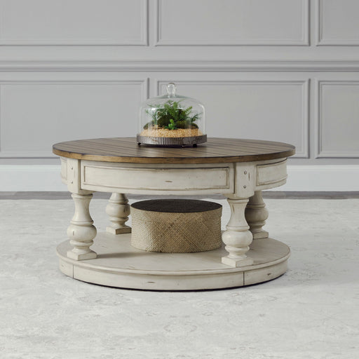 Morgan Creek - Round Cocktail Table - Antique White / Wirebrushed Tobacco Accents – Cocktail Tables by Liberty Furniture at Furniture Wholesale Plus , Nashville furniture store