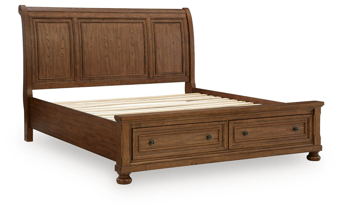 Zackaryn - King Sleigh Storage Bed - Warm Brown – Storage Beds by Signature Design by Ashley® at Furniture Wholesale Plus , Nashville furniture store