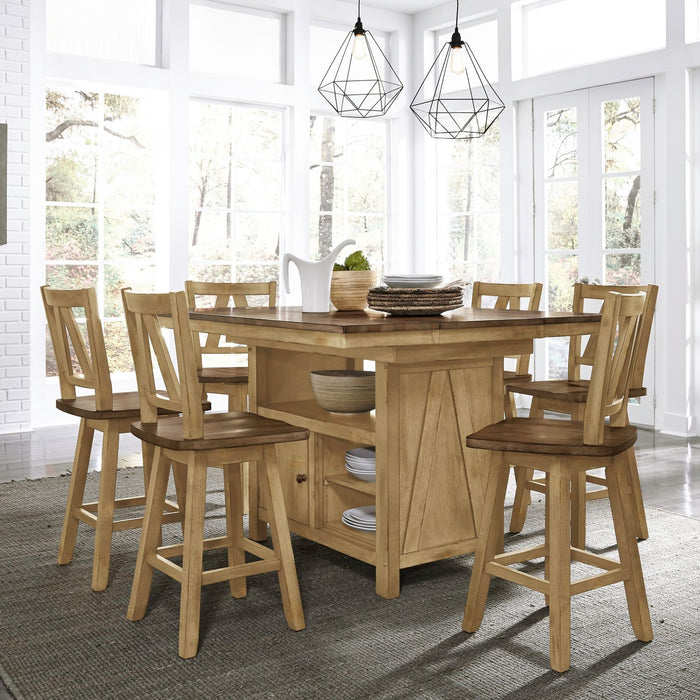 Lindsey Farm - 7 Piece Gathering Table Set - Natural & Brown – 7 Piece Dining Room Sets by Liberty Furniture at Furniture Wholesale Plus , Nashville furniture store