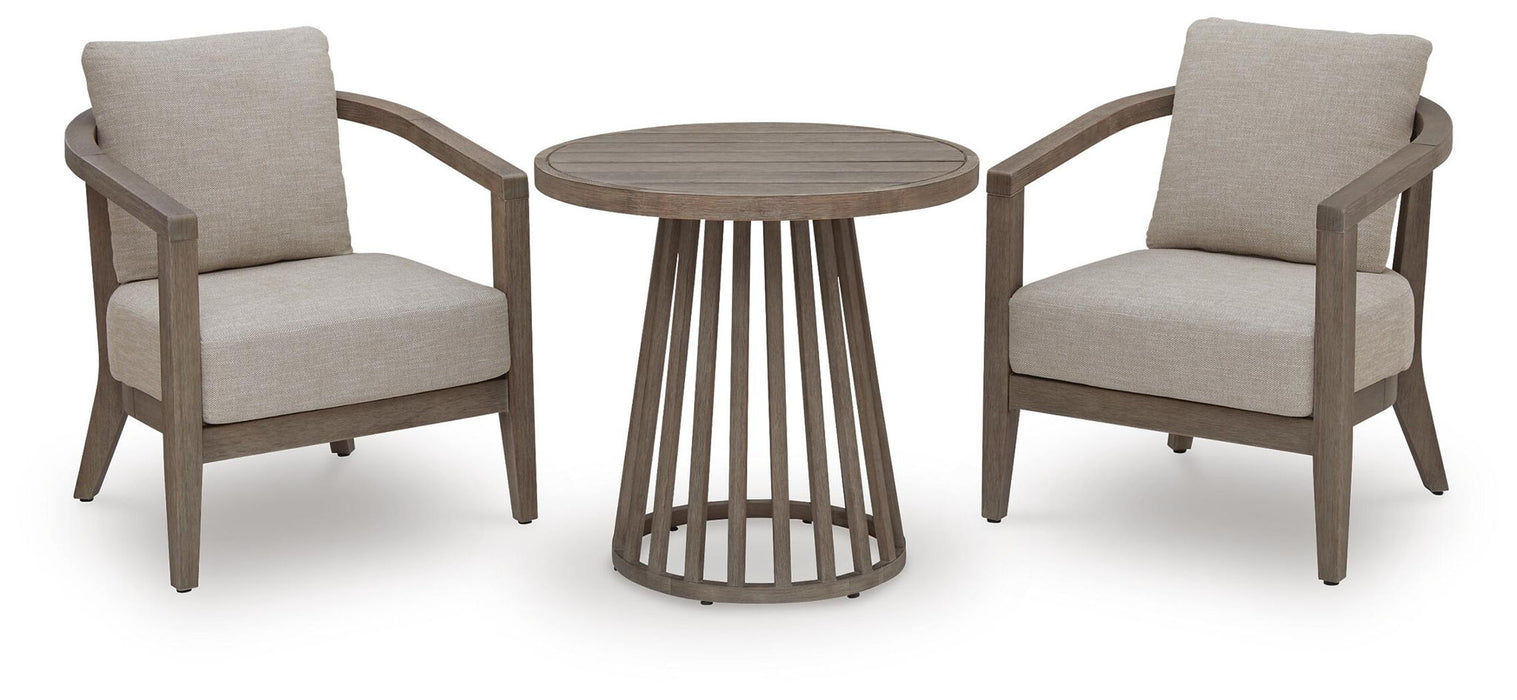 Joy Lagoon - Outdoor Chairs With Cushions/Table (Set of 3) - Beige – 3 Piece Outdoor Sets by Signature Design by Ashley® at Furniture Wholesale Plus , Nashville furniture store