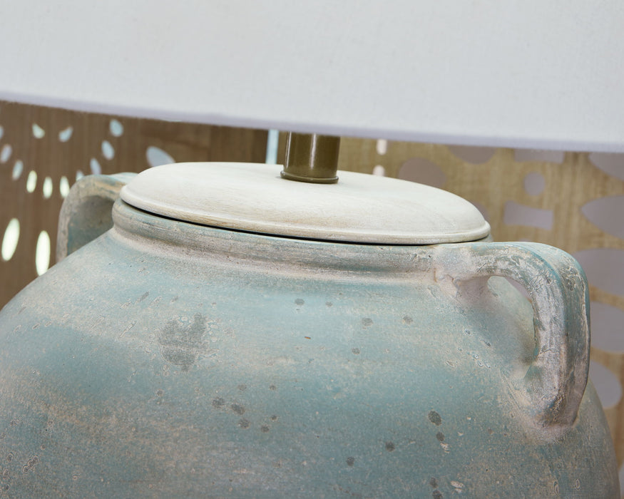 Shawburg - Terracotta Table Lamp - Antique Green – Table Lamps by Signature Design by Ashley® at Furniture Wholesale Plus , Nashville furniture store