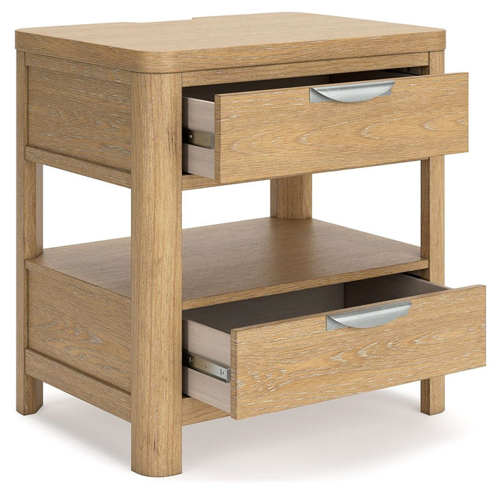Rencott - Two Drawer Night Stand - Light Brown – Nightstands w/ Charging Stations by Ashley® at Furniture Wholesale Plus , Nashville furniture store