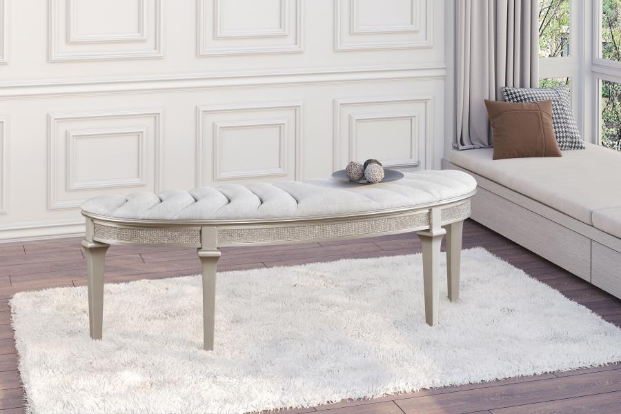 Evangeline - Curved Fabric Upholstered Bench - Silver Oak – Upholstered Benches by Coaster Fine Furniture at Furniture Wholesale Plus , Nashville furniture store