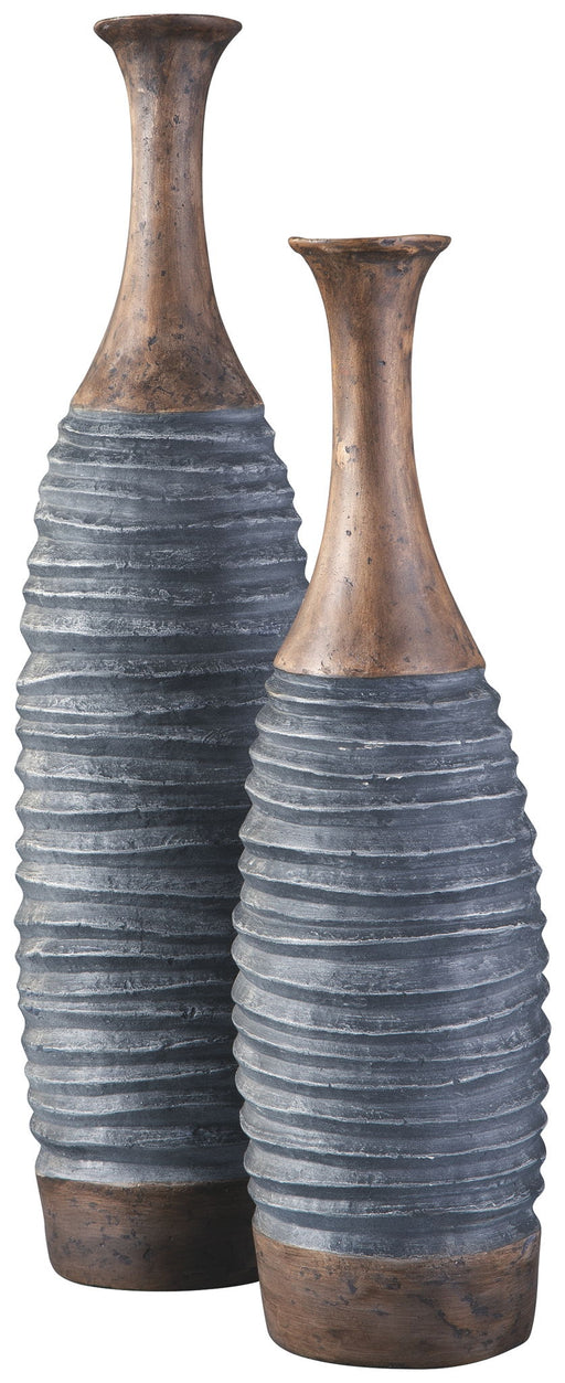 BLAYZE - Antique Gray / Brown - Vase Set (Set of 2) - Premium Vases & Jars from Signature Design by Ashley® - Just $168! Shop now at Furniture Wholesale Plus  We are the best furniture store in Nashville, Hendersonville, Goodlettsville, Madison, Antioch, Mount Juliet, Lebanon, Gallatin, Springfield, Murfreesboro, Franklin, Brentwood