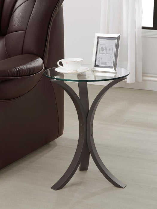 Edgar - Round Glass Top Accent Side Table - Cappuccino – Side Tables by CoasterEveryday at Furniture Wholesale Plus , Nashville furniture store