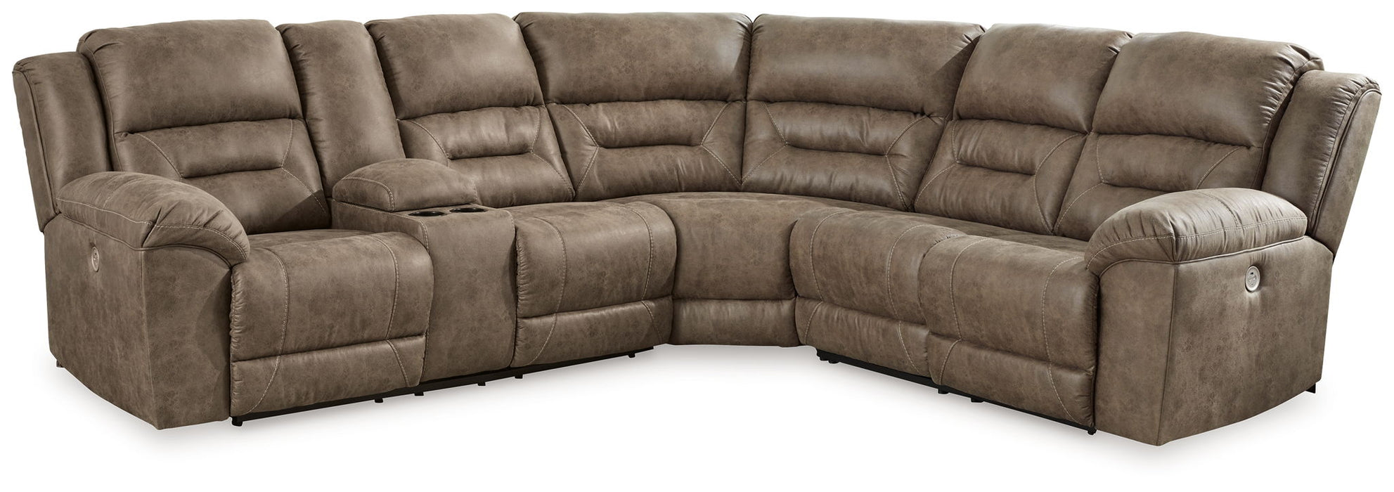 Ravenel - 3-Piece Power Reclining Sectional With Laf Power Reclining Loveseat With Console - Faux Leather - Fossil – Reclining Sectionals by Signature Design by Ashley® at Furniture Wholesale Plus , Nashville furniture store