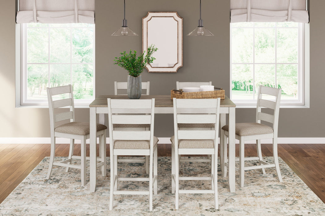 Skempton - White / Light Brown - Counter Height Dining Table and Bar Stools (Set of 7) - Premium 7 Piece Dining Room Sets from Signature Design by Ashley® - Just $848! Shop now at Furniture Wholesale Plus  We are the best furniture store in Nashville, Hendersonville, Goodlettsville, Madison, Antioch, Mount Juliet, Lebanon, Gallatin, Springfield, Murfreesboro, Franklin, Brentwood