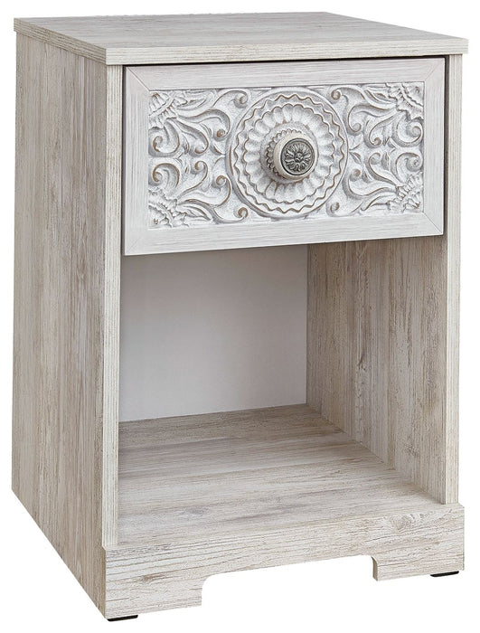 Paxberry - One Drawer Night Stand - Open Cubby - Whitewash – Accent Nightstands by Signature Design by Ashley® at Furniture Wholesale Plus , Nashville furniture store