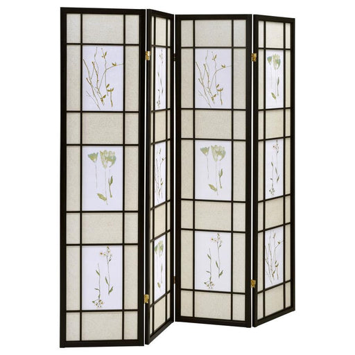 Catabella - 4-Panel Room Divider Folding Shoji Screen Floral - Black - Premium Room Dividers from CoasterEveryday - Just $169! Shop now at Furniture Wholesale Plus  We are the best furniture store in Nashville, Hendersonville, Goodlettsville, Madison, Antioch, Mount Juliet, Lebanon, Gallatin, Springfield, Murfreesboro, Franklin, Brentwood
