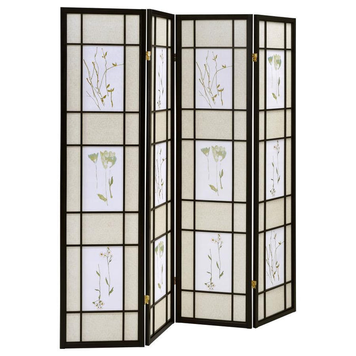 Catabella - 4-Panel Room Divider Folding Shoji Screen Floral - Black – Room Dividers by CoasterEveryday at Furniture Wholesale Plus , Nashville furniture store