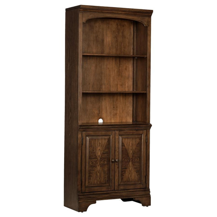 Hartshill - 3-Shelf Cabinet Bookcase - Burnished Oak – Standard Bookcases by CoasterElevations at Furniture Wholesale Plus , Nashville furniture store