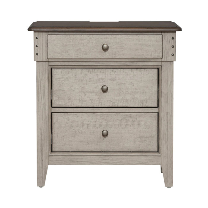 Ivy Hollow - 3 Drawer Nightstand With Charging Station - Weathered Linen / Dusty Taupe – Nightstands w/ Charging Stations by Liberty Furniture at Furniture Wholesale Plus , Nashville furniture store