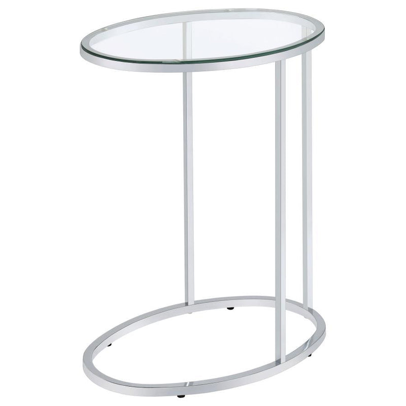 Kyle - Oval Glass Top C-Shaped Sofa Side Table - Chrome – Sofa Tables by CoasterEveryday at Furniture Wholesale Plus , Nashville furniture store