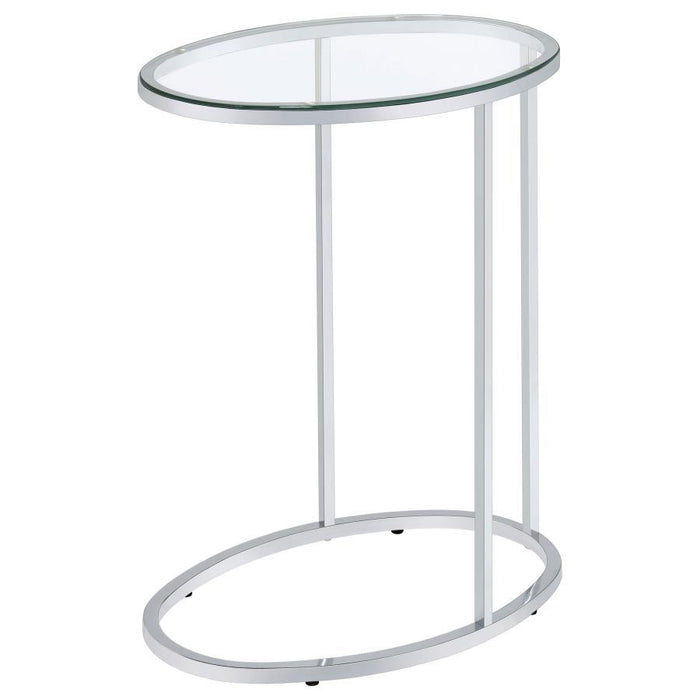 Kyle - Oval Glass Top C-Shaped Sofa Side Table - Chrome – Sofa Tables by CoasterEveryday at Furniture Wholesale Plus , Nashville furniture store