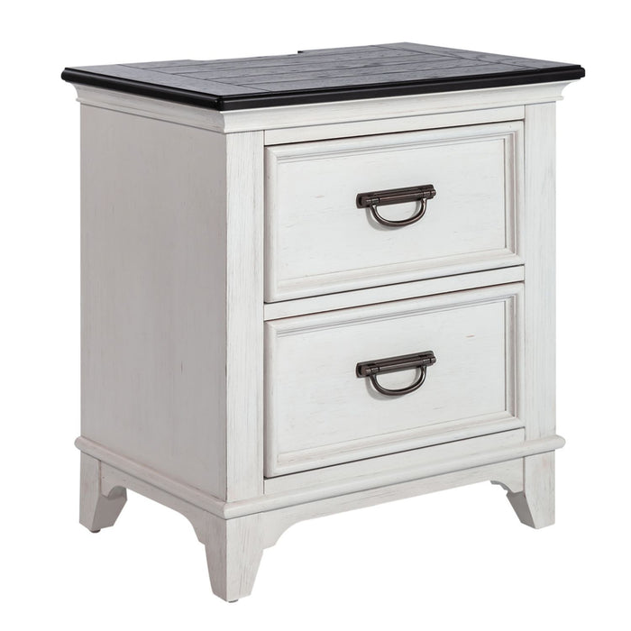 Allyson Park - 2 Drawer Nightstand With Charging Station - Wirebrushed White / Charcoal – Nightstands w/ Charging Stations by Liberty Furniture at Furniture Wholesale Plus , Nashville furniture store