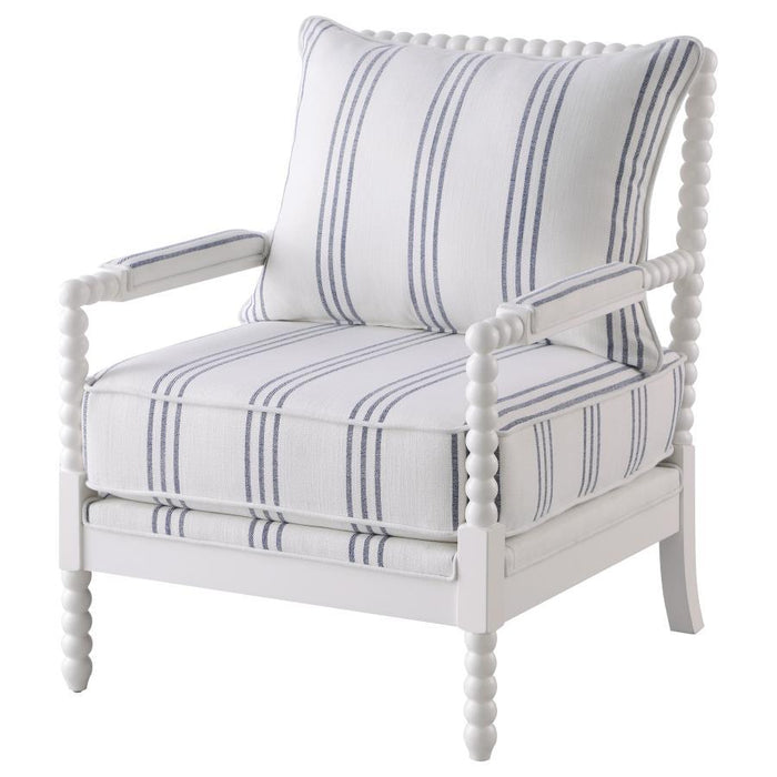 Blanchett - Upholstered Bobbin Accent Chair - White And Navy - Premium Accent Chairs from CoasterElevations - Just $539! Shop now at Furniture Wholesale Plus  We are the best furniture store in Nashville, Hendersonville, Goodlettsville, Madison, Antioch, Mount Juliet, Lebanon, Gallatin, Springfield, Murfreesboro, Franklin, Brentwood