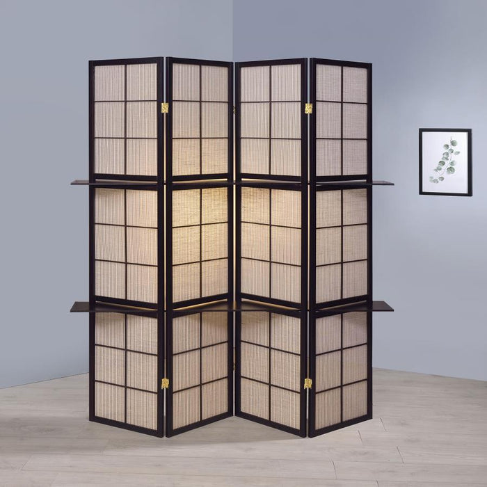 Iggy - 4-Panel Room Divider Folding Shoji Screen - Cappuccino – Room Dividers by CoasterEveryday at Furniture Wholesale Plus , Nashville furniture store