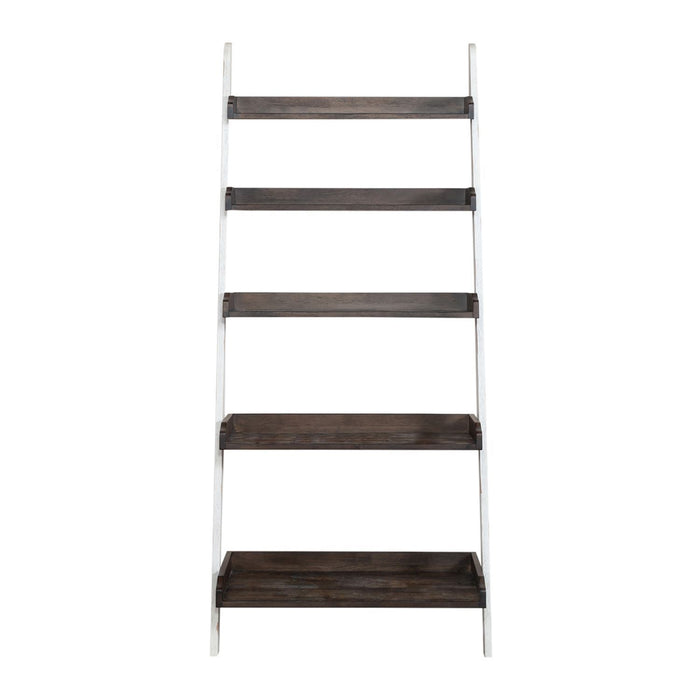 Farmhouse - Leaning Bookcase - Two Tone White / Wood Tone – Standard Bookcases by Liberty Furniture at Furniture Wholesale Plus , Nashville furniture store