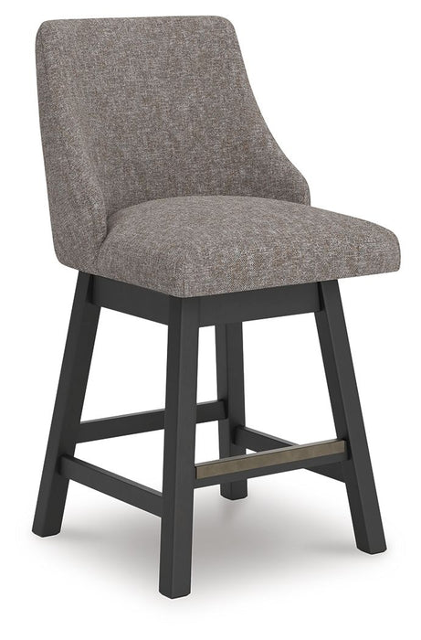 Neymorton - Upholstered Swivel Barstool (Set of 2) - Dark Grayish Brown – Stool Sets by Signature Design by Ashley® at Furniture Wholesale Plus , Nashville furniture store