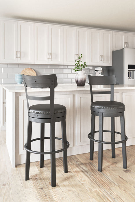 Valebeck -  Tall Upholstered Swivel Barstool - Premium Bar Height (28"-30") from Signature Design by Ashley® - Just $208! Shop now at Furniture Wholesale Plus  We are the best furniture store in Nashville, Hendersonville, Goodlettsville, Madison, Antioch, Mount Juliet, Lebanon, Gallatin, Springfield, Murfreesboro, Franklin, Brentwood