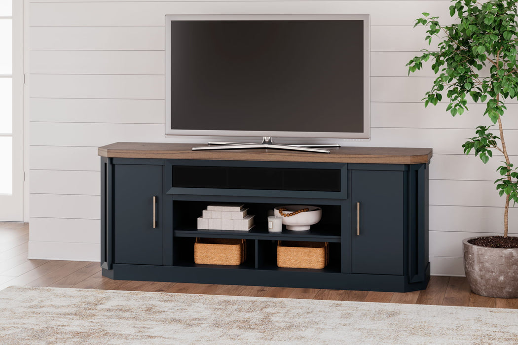 Landocken - XL TV Stand W/Fireplace Option - Brown / Blue – TV Stands by Signature Design by Ashley® at Furniture Wholesale Plus , Nashville furniture store